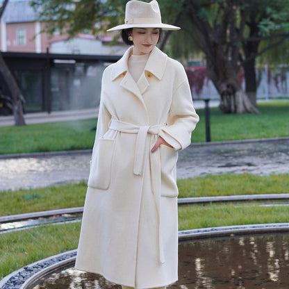 Ivory classical belt wool coat