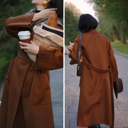 Gray Brown Lady Classical Long Wool Coat