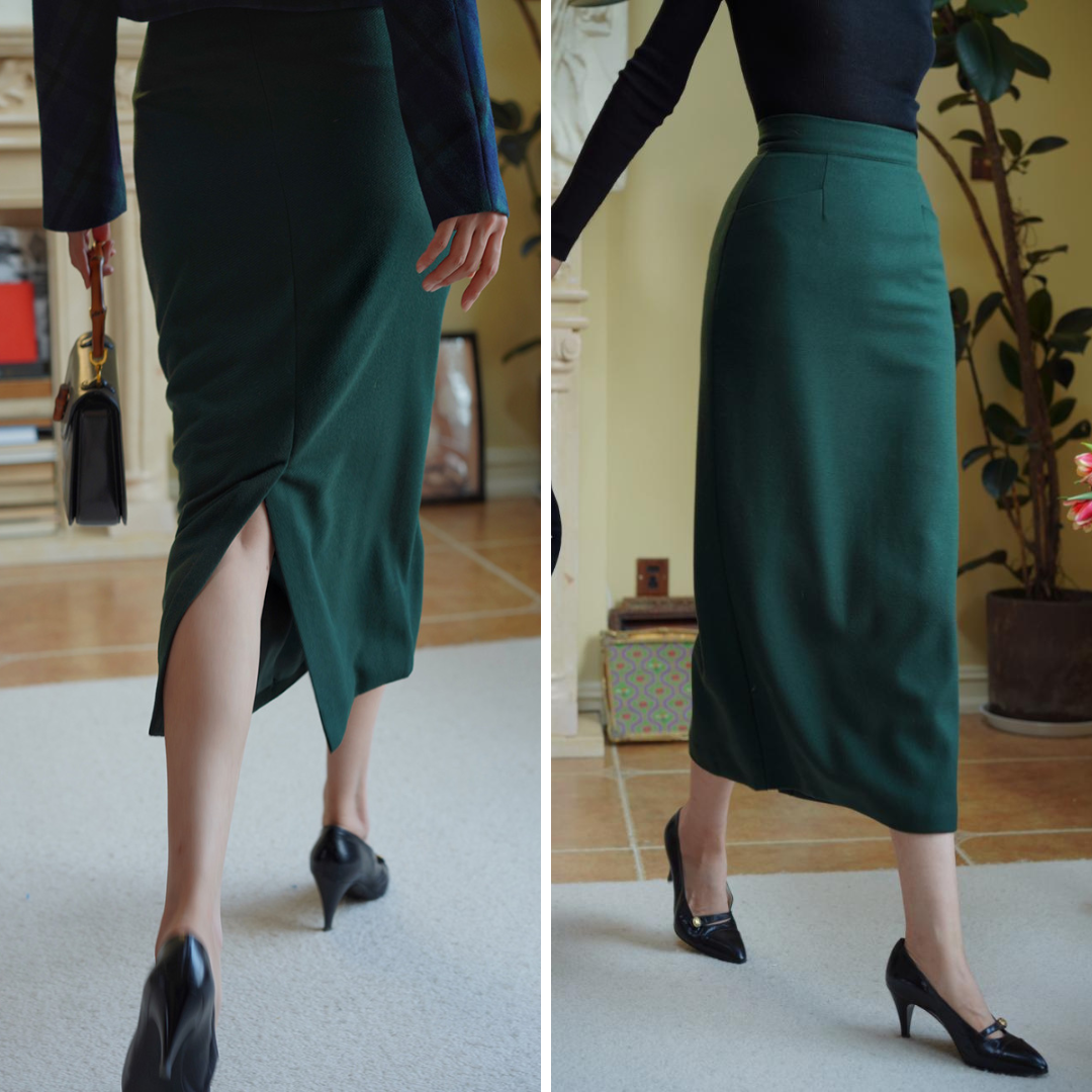 Dark Green Lady Tweed Tube Skirt