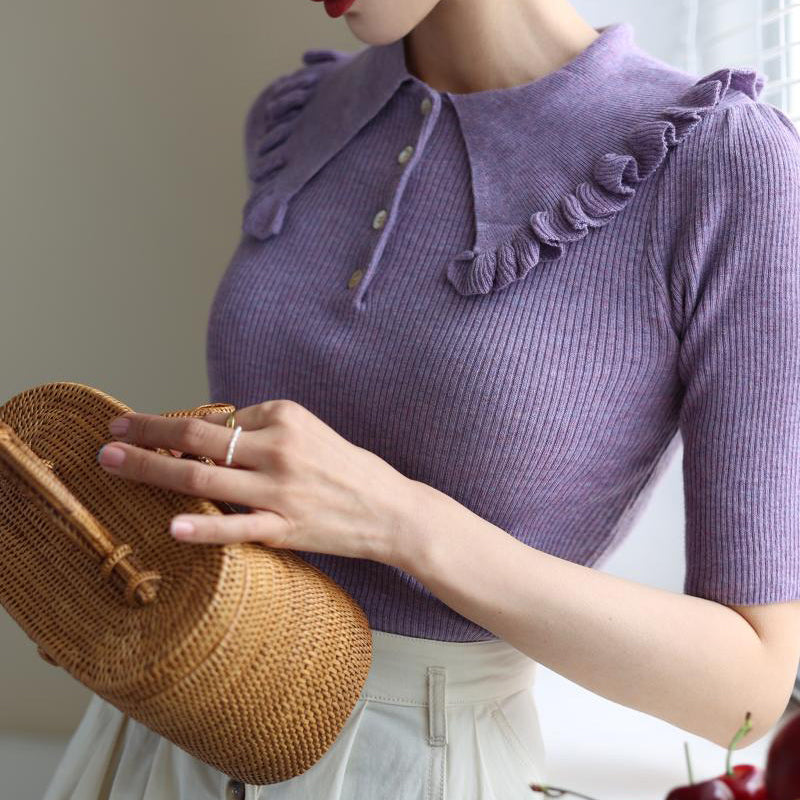 Modest Purple Lady Retro Knit Top