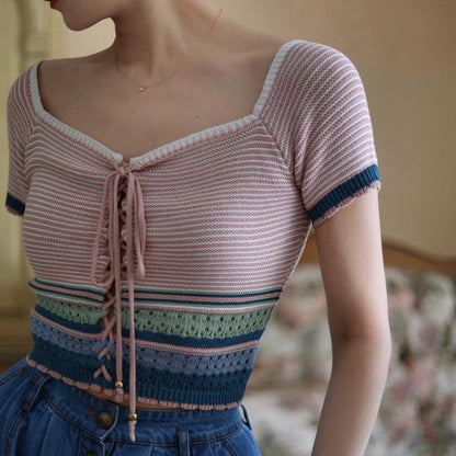 pink striped knit top