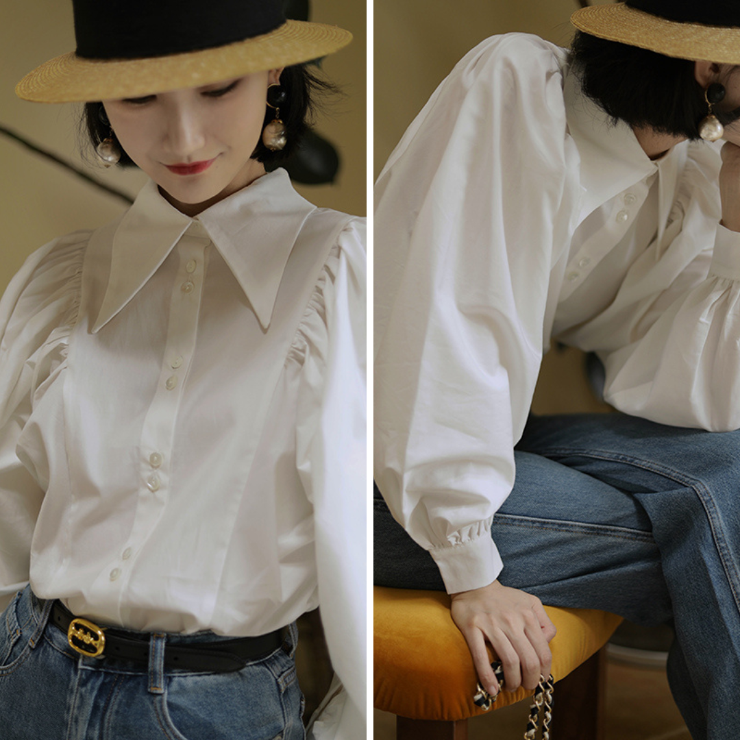 Pure white lady classical blouse