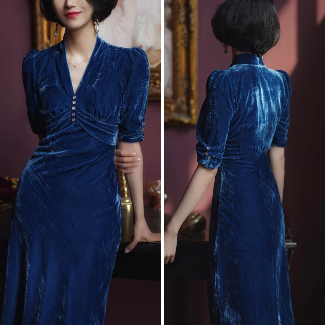 blue lady velvet dress