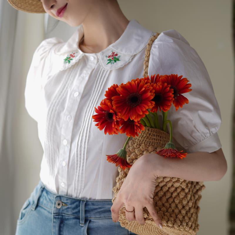 red bouquet medieval embroidery blouse