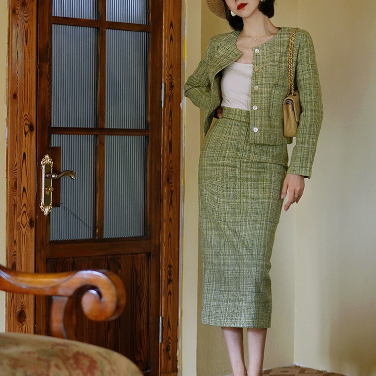 Tweed jacket and classical skirt