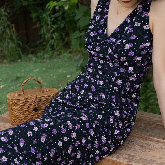 Violet pattern retro sleeveless dress