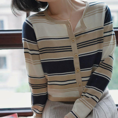 Lady's Striped Knit Cardigan