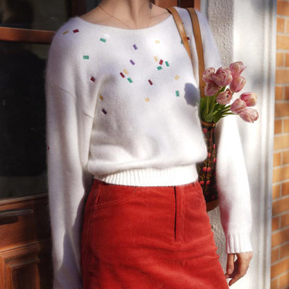 Confetti embroidery knit sweater