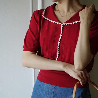 French vintage colorful polo knit