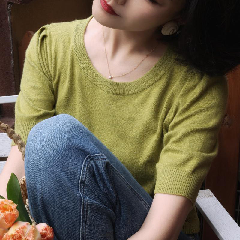 green lady slim retro knit