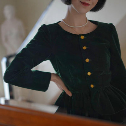 Ink Green Lady Velvet Short Jacket