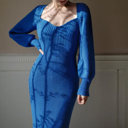 blue lady knit dress