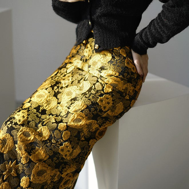 Sunflower embroidery jacquard skirt