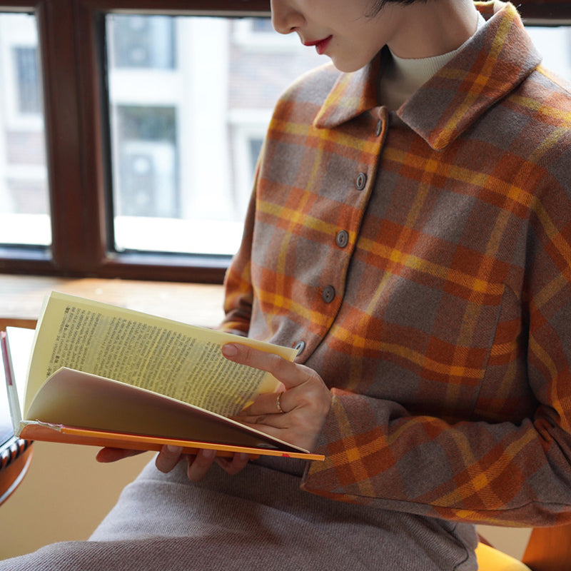 Gray orange plaid classical short jacket