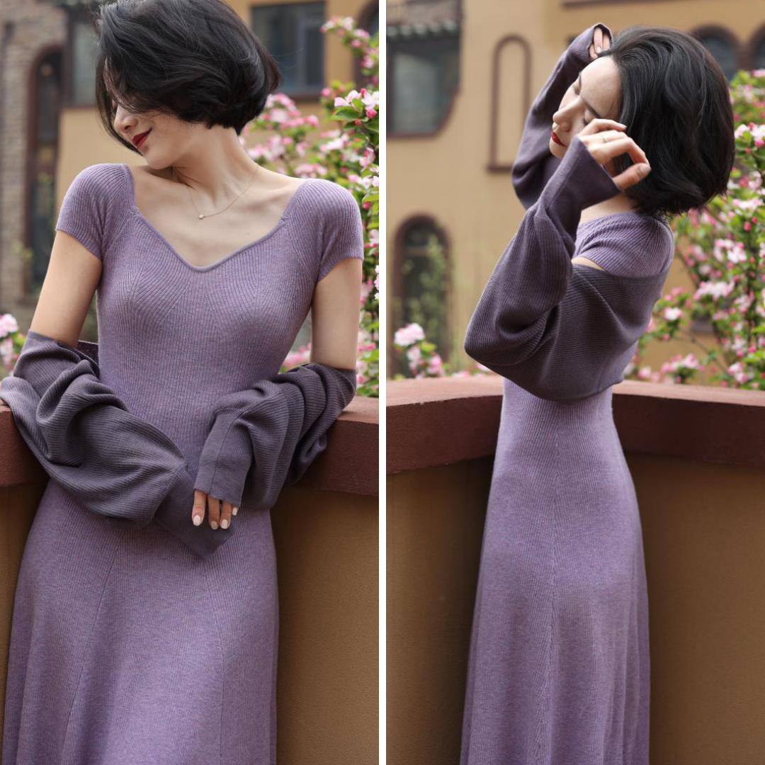 Wisteria lady slim knit dress and knit bolero