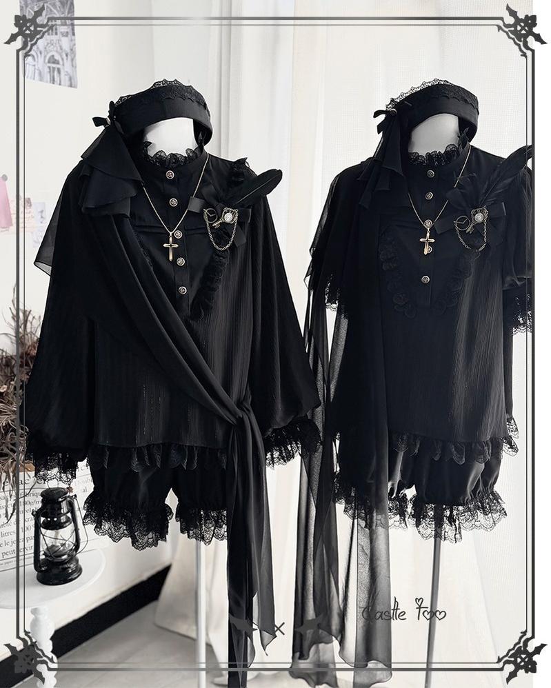 CastleToo - Black Moonlight - Ouji Lolita Chiffon Shirt Outfit