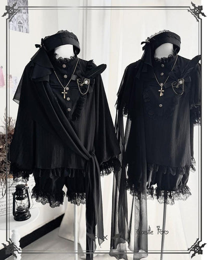 CastleToo - Black Moonlight - Ouji Lolita Chiffon Shirt Outfit