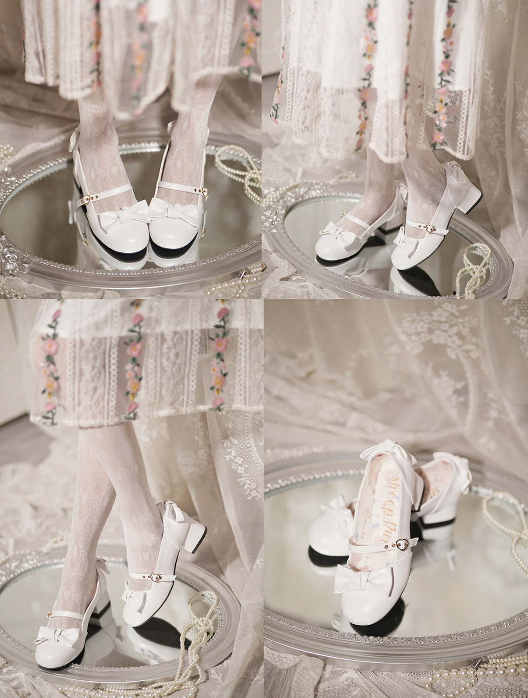 Sheep Puff - Elegant Lolita Bownot Retro High Heel Shoes