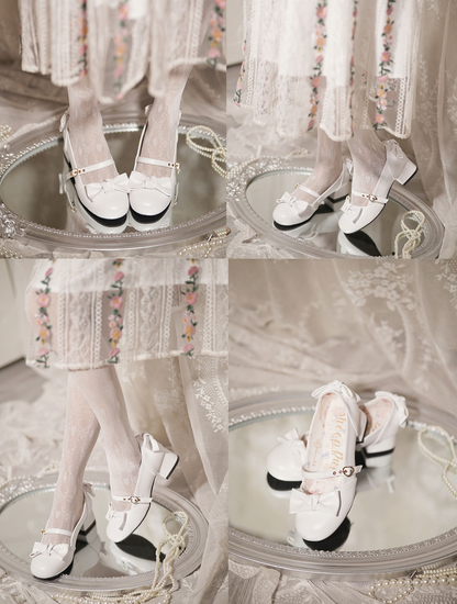 Sheep Puff - Elegant Lolita Bownot Retro High Heel Shoes