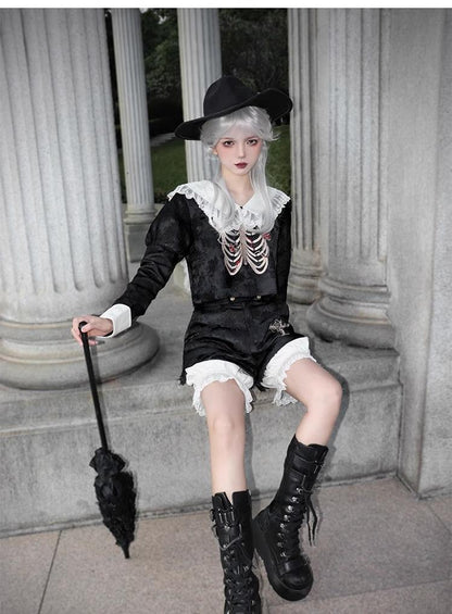 CastleToo - Crossbone - Ouji Lolita Shorts Suit Gothic Lolita Top and Blouse