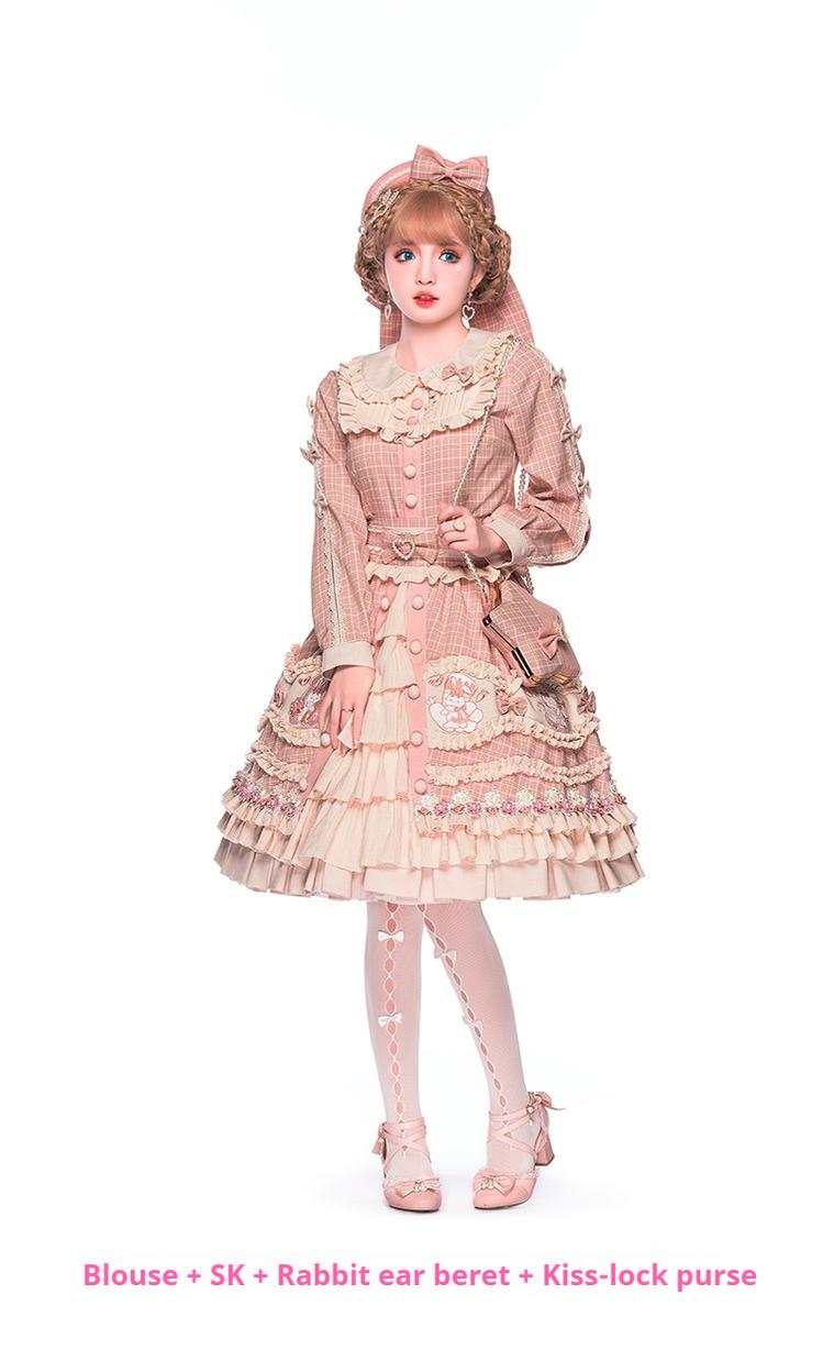 Youpairui - Helford - Sweet Coordinated Lolita Suit Pink Plaid Lolita SK Set