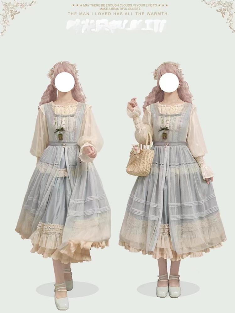 Time Memory - Layered Heart - Sheer Classic Shirt with Mutton Sleeves & Polka Dot