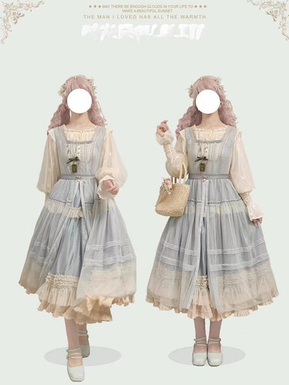 Time Memory - Layered Heart - Sheer Classic Shirt with Mutton Sleeves & Polka Dot