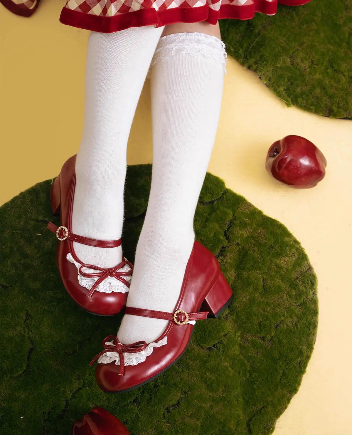 Sheep Puff - Young Layla - Vintage Lolita Shoes Low Heel Butterfly Shoes