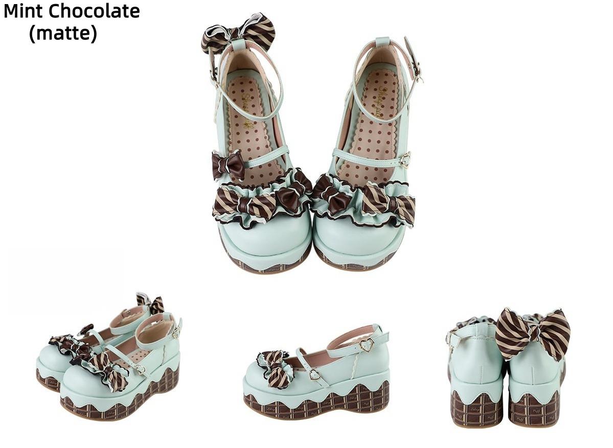 Sheep Puff - Chocolate Sponge Cake - Sweet Lolita Thick-Sole Shoes with Printed Platform