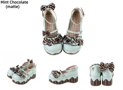 Sheep Puff - Chocolate Sponge Cake - Sweet Lolita Thick-Sole Shoes with Printed Platform