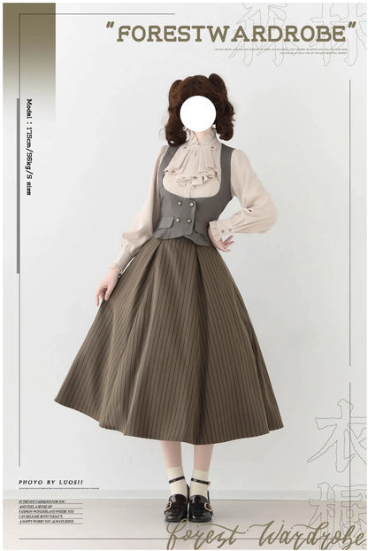 Forest Wardrobe - Forest Log - Classic Lolita Fishbone Striped Skirt, Side Pockets