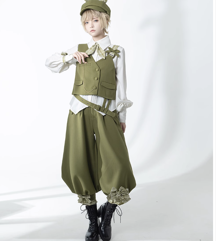 Princess Chronicles - Secret Morning Paper - Ouji Lolita Shirt, Matcha Green Capri Pants