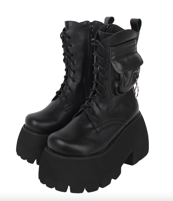 Angelic imprint - Gothic Lolita Black Leather Platform Shoes