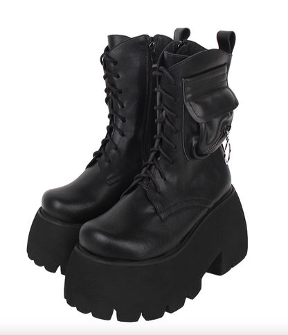 Angelic imprint - Gothic Lolita Black Leather Platform Shoes