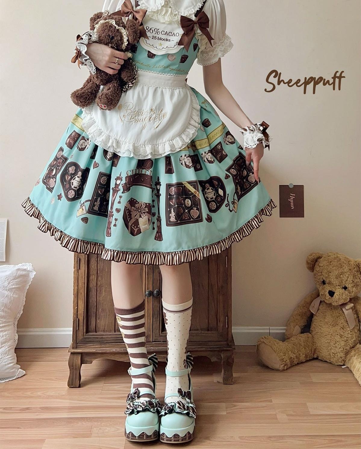 Sheep Puff - Chocolate Sponge Cake - Sweet Lolita Thick-Sole Shoes with Printed Platform