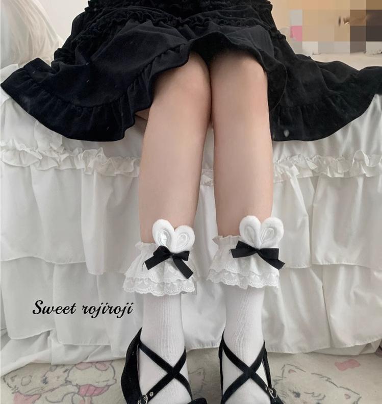 Roji roji - Cotton Lolita Bunny Ear Socks Summer Bow Short Socks