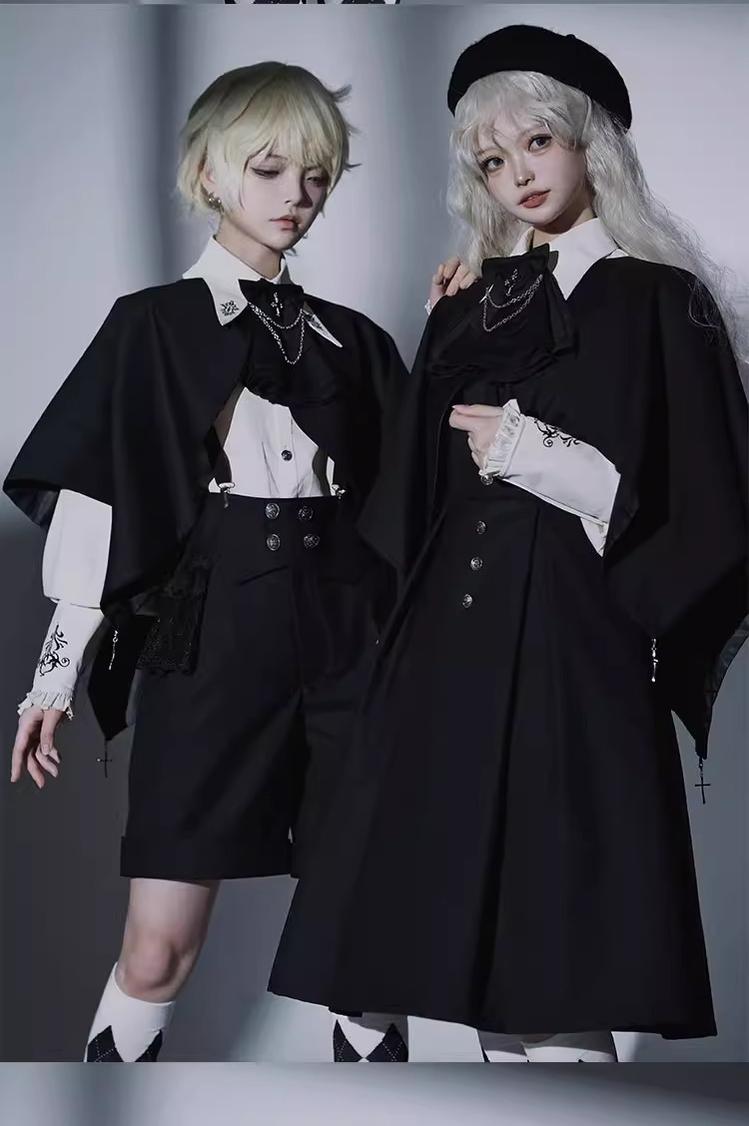 CastleToo - Night Raven Magic - Ouji Lolita Dress Set, Suspender Shorts & Cape