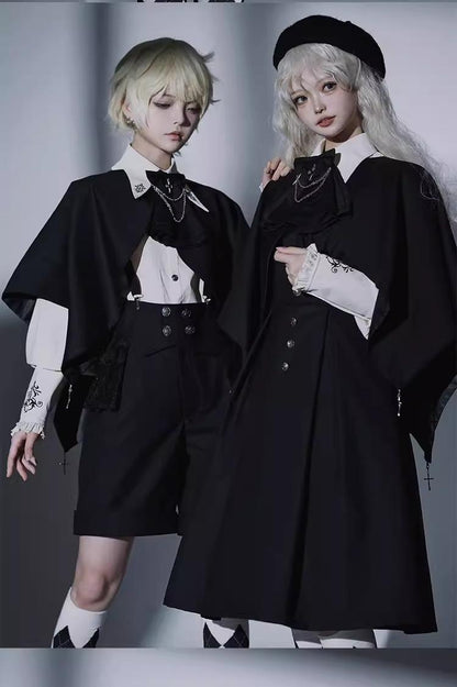 CastleToo - Night Raven Magic - Ouji Lolita Dress Set, Suspender Shorts & Cape
