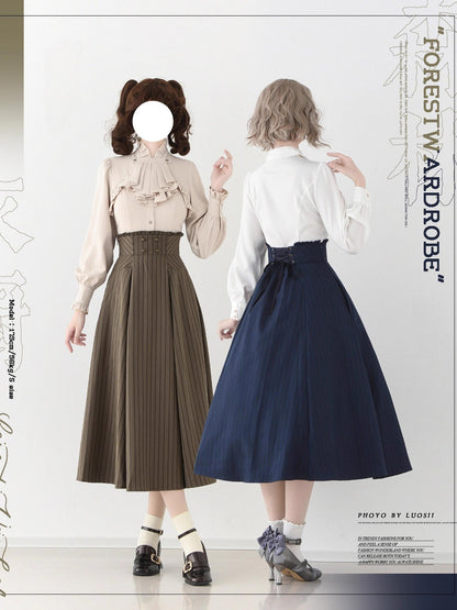 Forest Wardrobe - Forest Log - Classic Lolita Fishbone Striped Skirt, Side Pockets