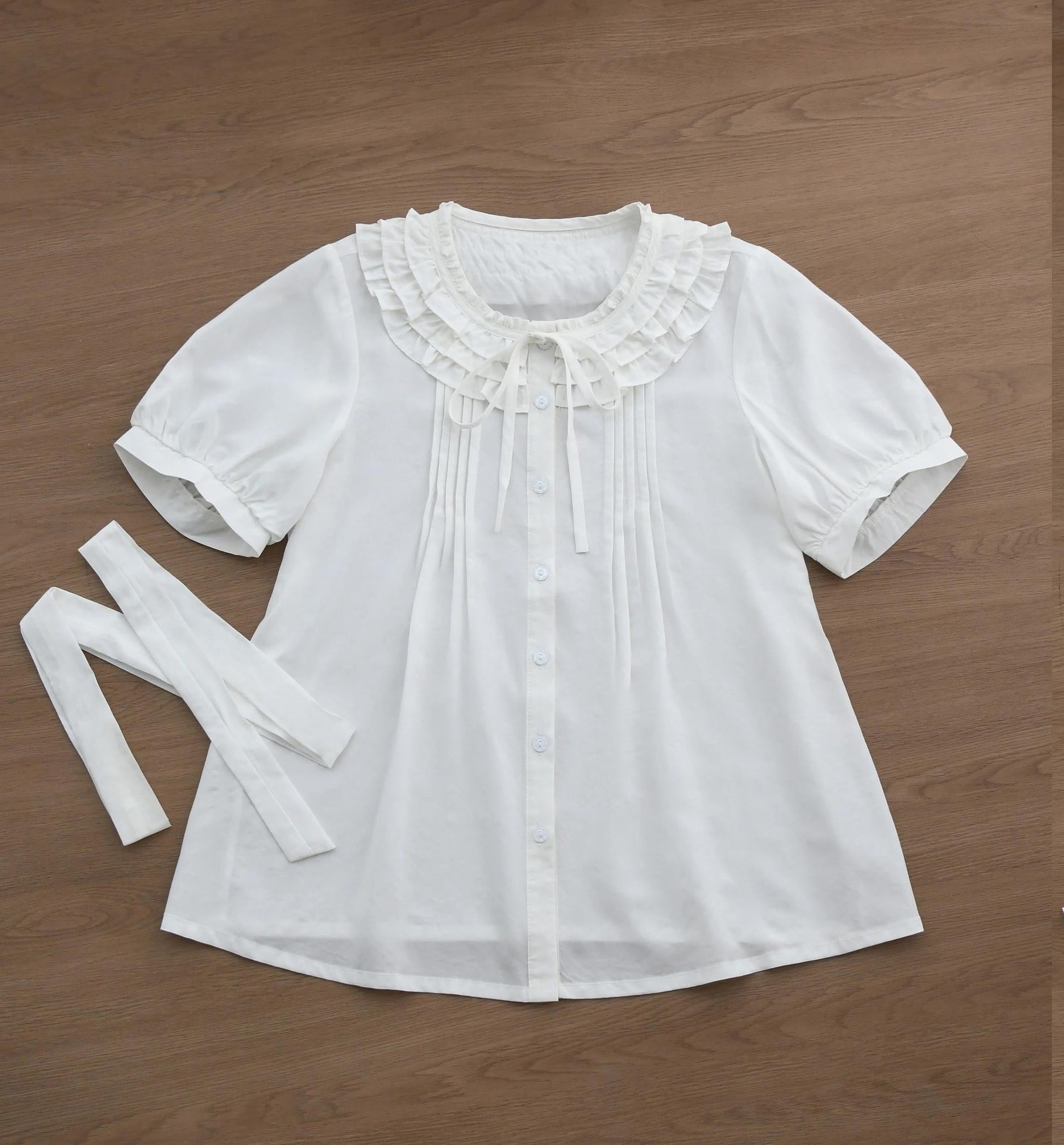 MIST - Vernal Stream - Lightweight Kawaii Lolita Blouse, Detachable Waist Tie