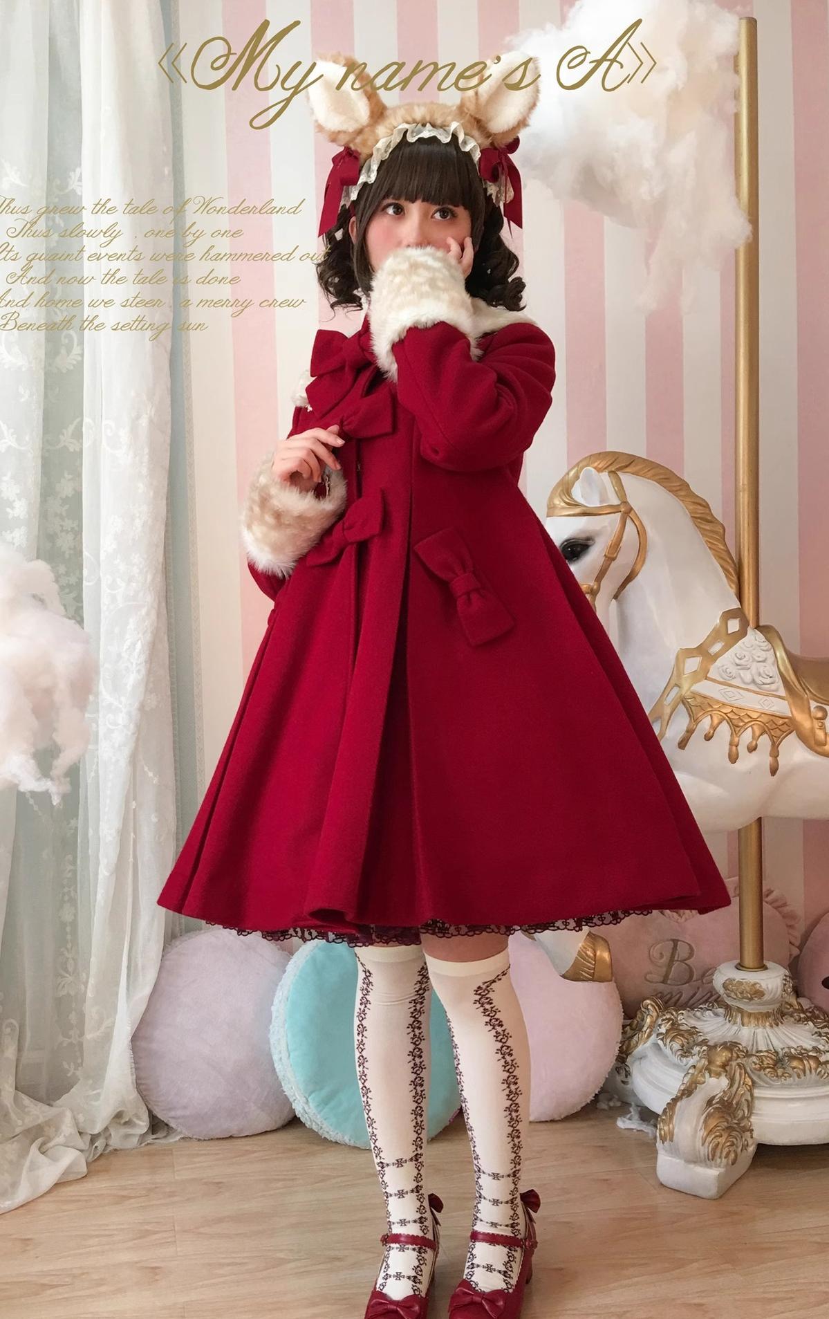 Unideer - Winter Lolita Coat Wool Bow Overcoat