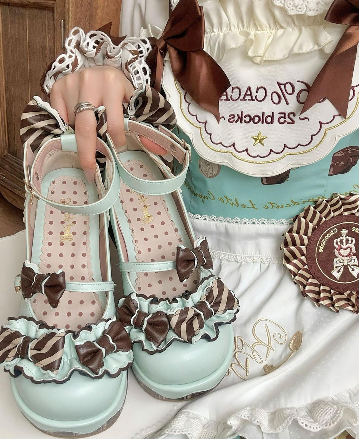 Sheep Puff - Chocolate Sponge Cake - Sweet Lolita Thick-Sole Shoes with Printed Platform