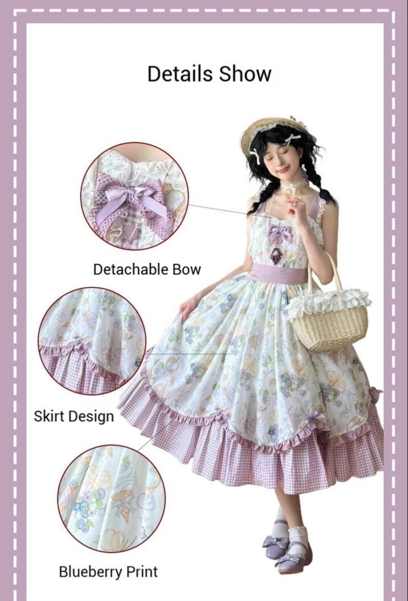 Qianmu - Blueberry Summer - Classic Lolita JSK Dress with Large Hem and Cotton Lining