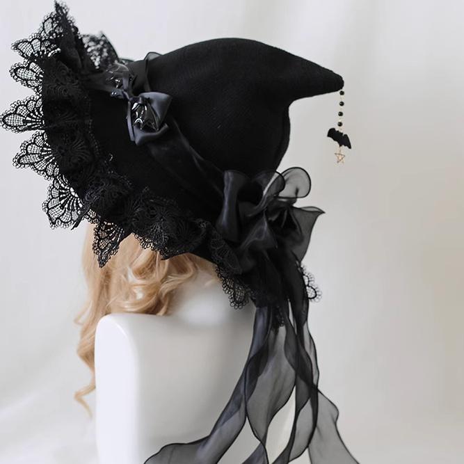 Xiaogui - Halloween Lolita Hat Devil Lace Woolen Witch Hat