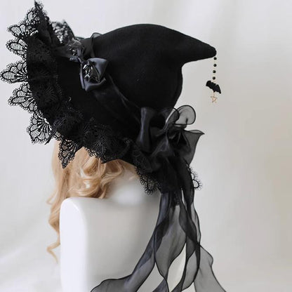 Xiaogui - Halloween Lolita Hat Devil Lace Woolen Witch Hat