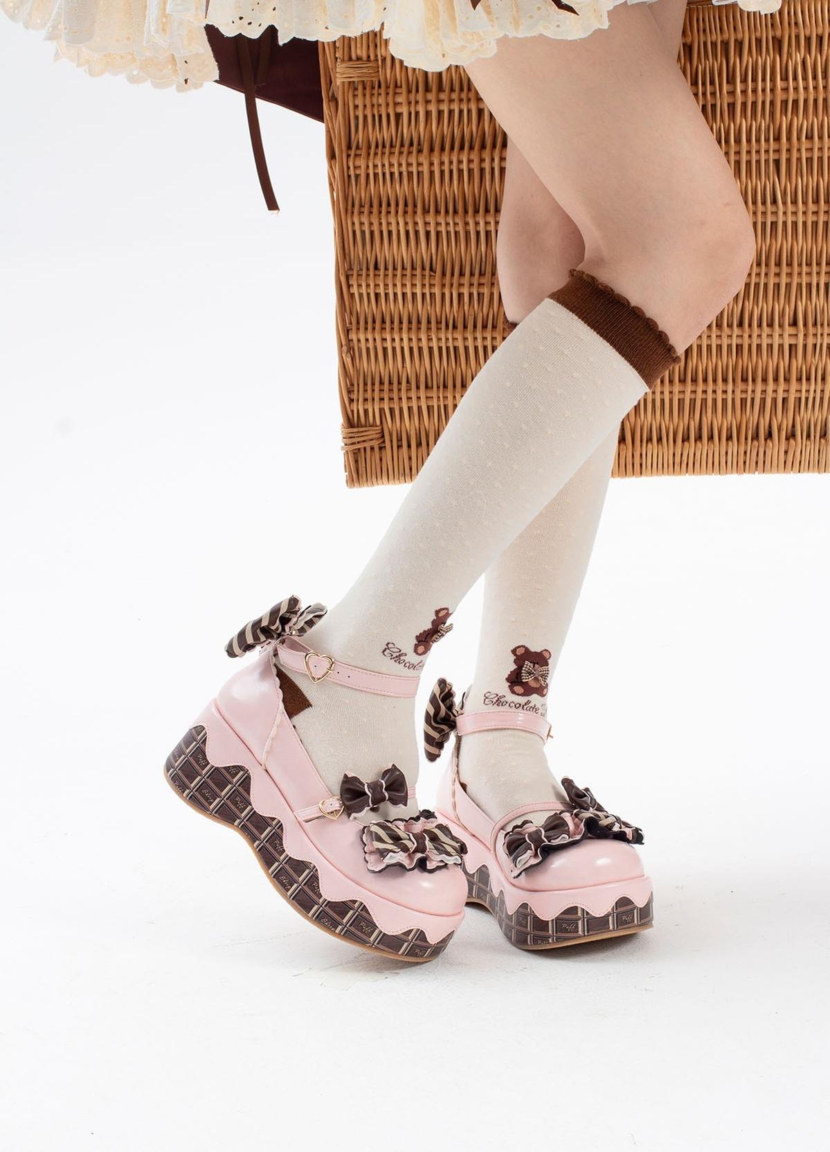 Sheep Puff - Chocolate Sponge Cake - Sweet Lolita Thick-Sole Shoes with Printed Platform