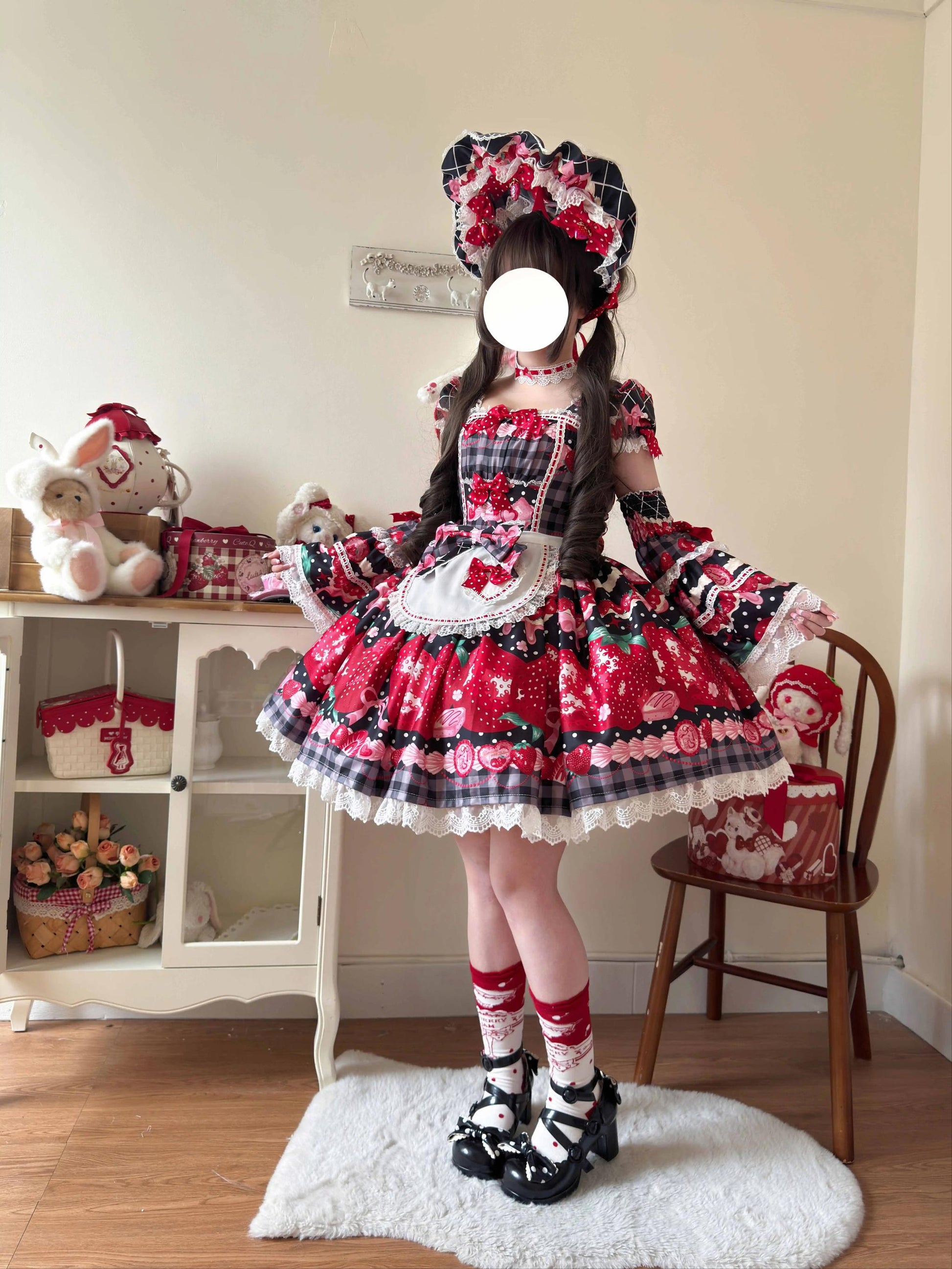 Mengfuzi - Strawberry - Sweet Lolita OP and JSK with Strawberry Print
