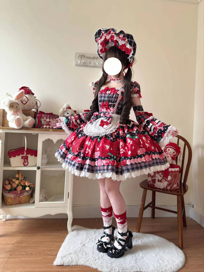 Mengfuzi - Strawberry - Sweet Lolita OP and JSK with Strawberry Print