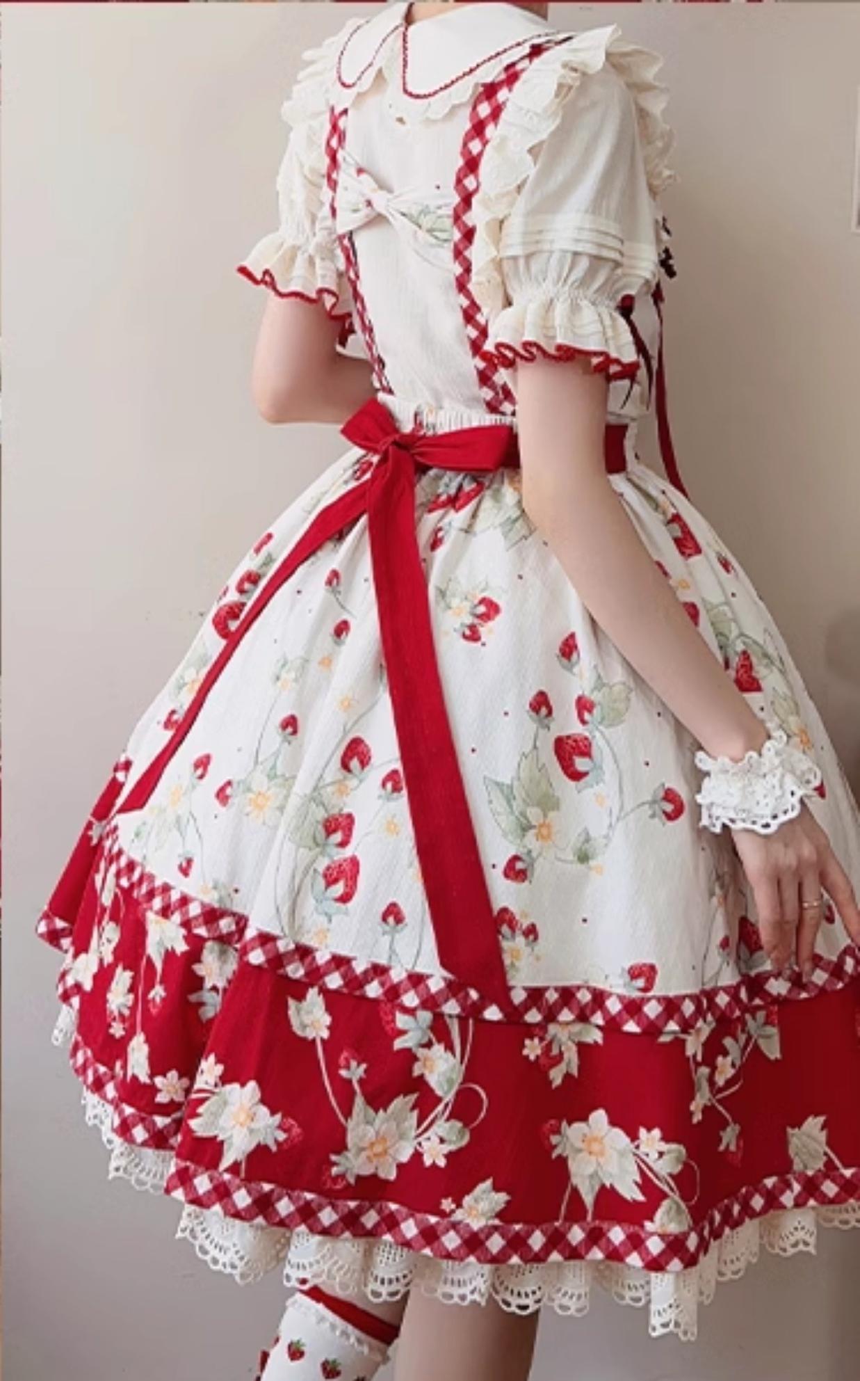 Piggy Bun - Sweet Lolita Shirt Strawberry Embroidery Ivory Blouse