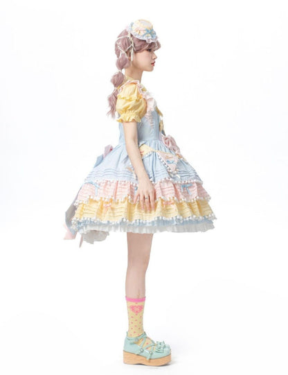 Chubby Cat Diary - Sweetheart Macarons - Sweet Lolita JSK Dress, Pom-pom Accents